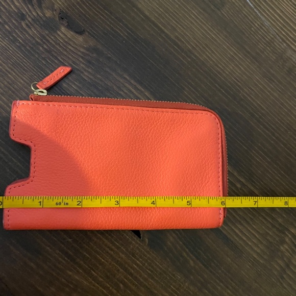 Fossil Phone Slide Leather Wallet Zippered Neon Coral - Picture 5 of 6